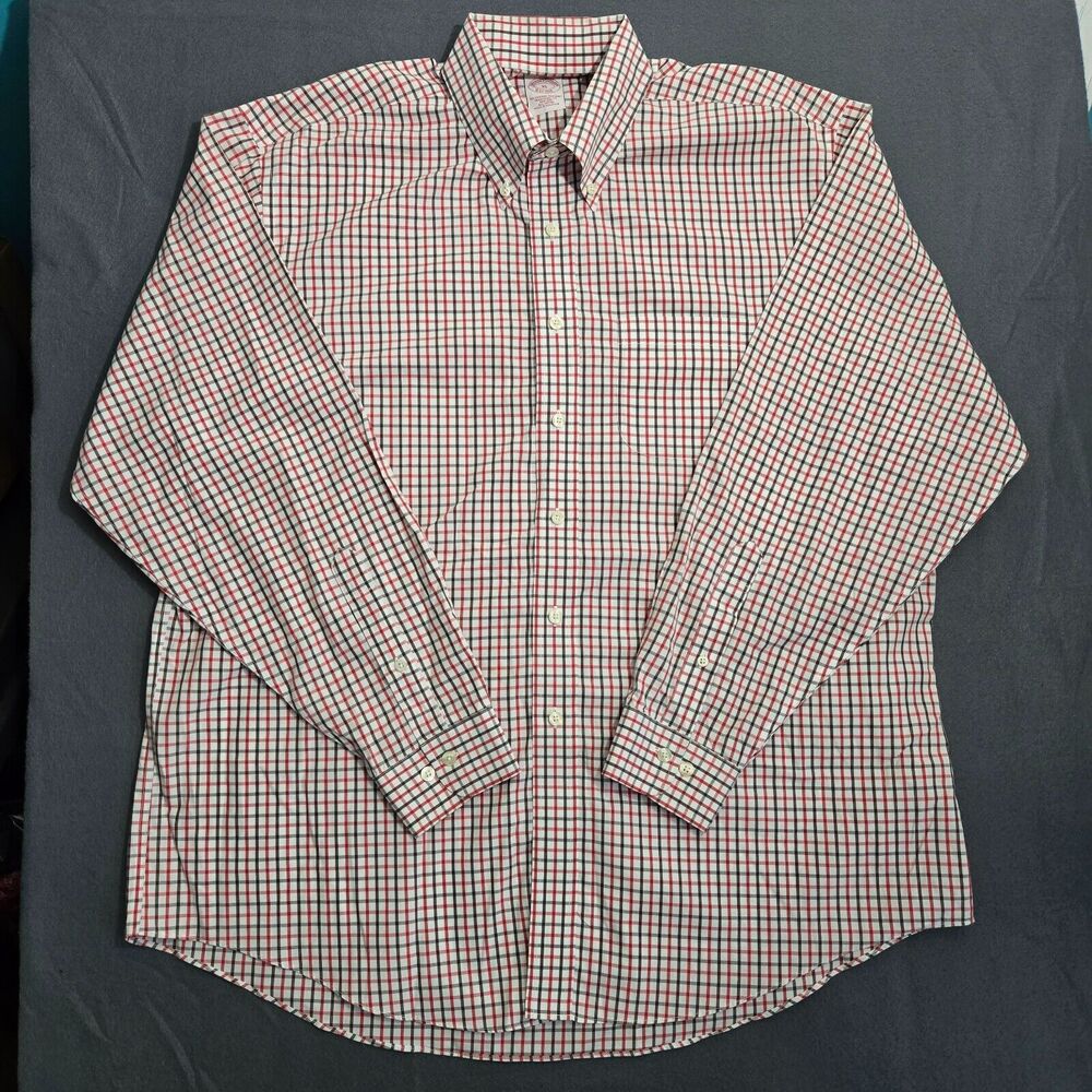 Brooks Brother Shirt Men XL Traditional Fit Red Check Non Iron Button Down Polo